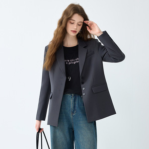 Women's Off White Blazer Solid Color Polyester Anti-Wrinkle Loose Fit Professional Casual Spring Autumn Style - Product Image 3