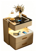 Table de chevet intelligente NovaSmart en bois avec lumière LED, port USB, charge sans fil, verrouillage par empreinte digitale - Meubles modernes pour chambre à coucher et salle à manger