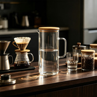 Carafe en verre pour boissons avec couvercle en bambou, transparente, pour eau, jus, thé glacé, café froid, pour la maison, l'hôtel, logo personnalisé, vente en gros