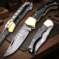 Couteau pliant ZR Hunting Damascus avec manche en corne - Fabriqué au Pakistan (ZR525)