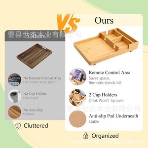 Plateau d'accoudoir en bois avec séparateurs pour collations et boissons, boîte de rangement polyvalente pour salon - Product Image 3
