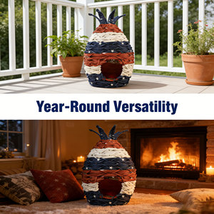 Casa para Mascotas de Ratán Tejida a Mano de Primera Calidad, Cama para Perros y Gatos, Cueva con Diseño de Bandera Estadounidense, Estrellas y Rayas, Tema Patriótico de EE. UU., Mimbre Acogedor para Interiores - Product Image 4