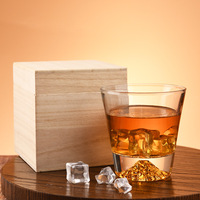 Verre à whisky semi-fait main en verre sodocalcique transparent, écologique, style iceberg, avec logo Mont Fuji Glacier Snow Mountain, en boîte cadeau
