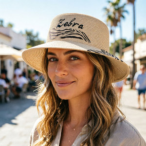 Custom <b>Straw</b> Sun <b>Hat</b> Floppy Beach <b>Hat</b> Breathable Eco-friendly <b>Straw</b> Beach <b>Hat</b> with Printed Animal Pattern for Unisex Adult - Product Image 2
