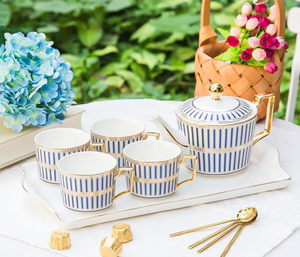 Juego de té de porcelana de estilo real de lujo europeo de 6 piezas con bandeja Precio de fábrica para café o bebida Material de cerámica de PC - Product Image 4