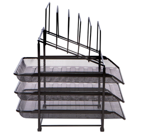 Mesh Desk Organizer and Storage - Office Organizer with 3 Sliding <strong>Letter</strong> <strong>Trays</strong> and 5 Vertical File Holders Document <strong>Trays</strong> Metal - Product Image 3