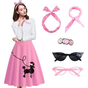 Falda estilo poodle para mujer, estilo vintage de los años 50, color rosa, corte en A, estampada, disfraz retro con accesorios - Product Image 1