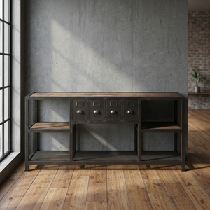 Industrial Metal TV Stand with Storage Shelves and Drawers for Living Room Home Furniture - Product Image 2