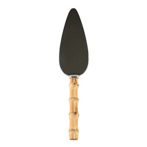 Xyj outil de cuisson en acier inoxydable, racine de bambou, manche en bois, Steak Pizza œuf Barbecue pelle à gâteau couteau à gâteau, serveur