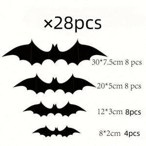 28/60 Piezas de Decoraciones de Murciélagos de Halloween, Adhesivos de Murciélagos para Pared, Calcomanías de PVC 3D, Adhesivos de Murciélagos Aterradoras para Fiestas de Halloween - Product Image 1