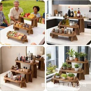 Plateau de service en bois à 3 niveaux pour fruits et desserts, présentoir de comptoir de cuisine, couleur bois naturel - Product Image 2