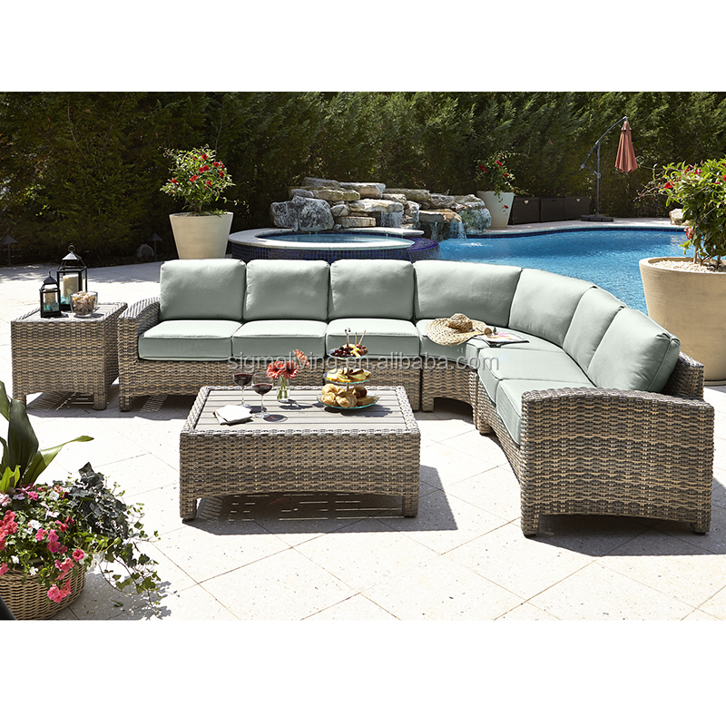 Nice patio furniture sunproof rattan furniture large curved sofa set