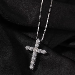 Cross Diamond Necklace Round Brilliant Cut Unisex Everyday Wear 50cm Chain - Product Image 2