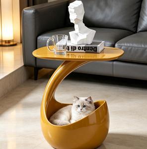 Mesa Auxiliar 2 en 1 para la Coexistencia Humano-Mascota, con Cama Brillante para Gatos, Mesa Decorativa de Noche con Cueva Oculta para Gatos para Dormitorio - Product Image 1