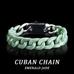 Pulsera de Cadena de Jade Verde Natural Grado A Tiba, Estilo Hip-hop, Joyería Unisex Personalizada y Moderna - Product Image 2