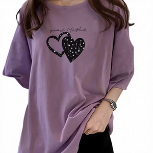 Oversized Women's T-<b>Shirt</b> Purple Anti-Wrinkle Pullover Crew Neck Short Sleeve Plus Size 100% Cotton Jersey Fabric Summer - Product Image 1