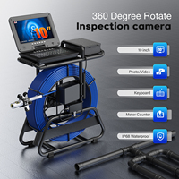Caméra d'inspection de canalisation 100M, double caméra 10 IPS, rotation panoramique/inclinaison 360°, tête 32mm, câble 7mm pour canalisations d'égout profondes