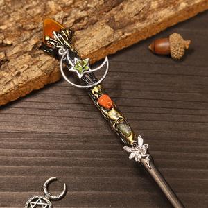 32cm 천연 크리스탈 마녀 스틱 지팡이 크리스탈 자갈 마술 지팡이가있는 더블 헤드 - Product Image 5