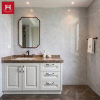 Meuble-lavabo double vasque classique blanc Happy Houses, en bois massif, finition bronze huilé, panneau surélevé, dessus en marbre brun, pour villa