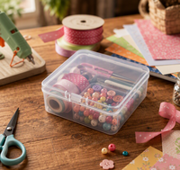 Ensemble de 6 boîtes de rangement carrées mini transparentes en plastique avec couvercles à charnières durables pour petits objets et projets d'artisanat