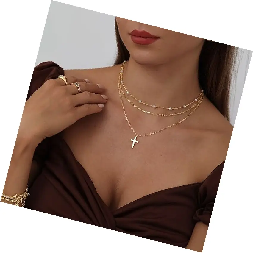 Collana di perle multistrato in acciaio inossidabile a tre strati da donna gioielli di moda di lusso minuscolo e oro crocker a tre strati con perle