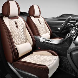 Housse de siège de voiture universelle LC, ensemble complet de 5 pièces, en lin respirant, protection intérieure toutes saisons, soutien lombaire ergonomique - Product Image 1