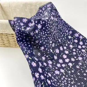 Soft plain salt shrinkage digital lavender small purple flower print 100% cotton voile fabric for skirts