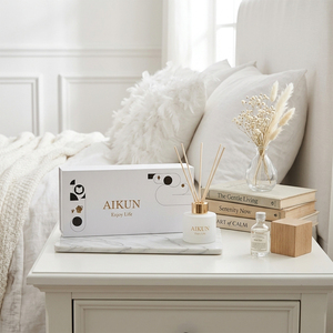 Aikun Private Label Soft Luxury 120ML Round Ceramic Peony Silk IP12 Home Fragrance <b>Reed</b> <b>Diffuser</b> Gift Set For Bedroom Nightstand - Product Image 1