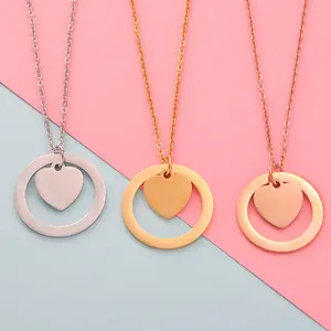 5 pcs / lot Fashion Women Blank Heart pendant necklace Stainless steel Silver / Gold / Rose gold Heart necklaces for Women