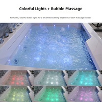 Baignoire Spa Autoportante en Acrylique Chauffée pour Massage Intérieur, avec Drainage et Hydromassage, Éclairage Coloré, Forme Carrée, Piscine Multi-personnes