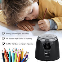 Taille-crayon électrique en plastique Eagle, noir, papeterie, alimenté par piles avec interrupteur de sécurité pour usage domestique