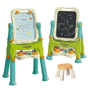 Juego de juguete de tablero de dibujo de doble cara multifuncional, silla pequeña de ajuste de altura para niños, tablero de dibujo educativo 3 en 1 DIY - Product Image 1
