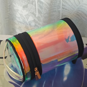 Sac de toilette en PVC, holographique laser, dégradé, cylindrique, rond, imperméable, 10 pouces, sac à cosmétiques pour usage quotidien - Product Image 5