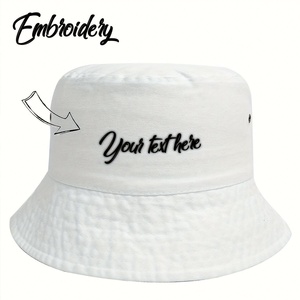 Chapeau seau en denim brodé personnalisé pour enfants réglable en coton unisexe été mignon conception texte pêche sorties décontractées dessiné à la main - Product Image 1