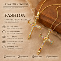 LUOYUNE Vente en gros Pendentif croix ange catholique en laiton plaqué or 18 carats, breloque amulette divine tendance avec zircon pour collier cadeau