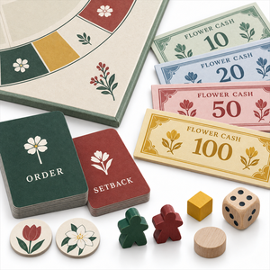 Gioco da Tavolo Strategico per Negozio di Fiori Personalizzato con Banconote di Carta, <span class=keywords><strong>Carte</strong></span> d'Ordine, <span class=keywords><strong>Carte</strong></span> degli Infortuni e Pezzi in Legno |   OEM e ODM - Product Image 3