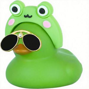 Accesorio para el Tablero del Auto, Sombrero de Rana con Gafas de Sol de Diamantes, Juguete de Goma para Aliviar el Estrés, para Bebés (Verde) - Product Image 1