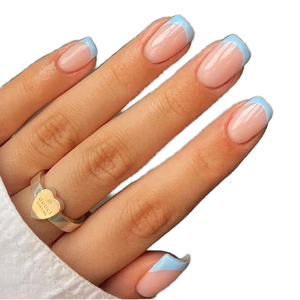 Qianya, venta al por mayor, prensa cuadrada corta en las <span class=keywords><strong>uñas</strong></span>, diseño <span class=keywords><strong>de</strong></span> punta francesa azul, 24 Uds., puntas <span class=keywords><strong>de</strong></span> cobertura completa, <span class=keywords><strong>uñas</strong></span> postizas extraíbles para mujeres - Product Image 4