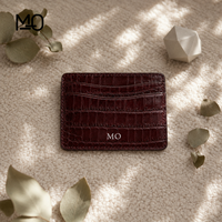 Porte-cartes en cuir rouge bordeaux texture crocodile, portefeuille fin avec fente incurvée pour logo personnalisé, vente en gros, fourniture OEM