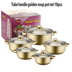 <span class=keywords><strong>Set</strong></span> di <span class=keywords><strong>Pentole</strong></span> Antiaderenti in Acciaio Inox da 10 Pezzi con Coperchio in Vetro e Manico a Tubo, Adatte al Gas, per Cucina Casalinga, Misure 16-24cm - Product Image 4