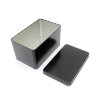 Boîte en métal rectangulaire noire haute avec couvercle amovible, conteneur métallique uni, logo personnalisé imprimé, emballage OEM