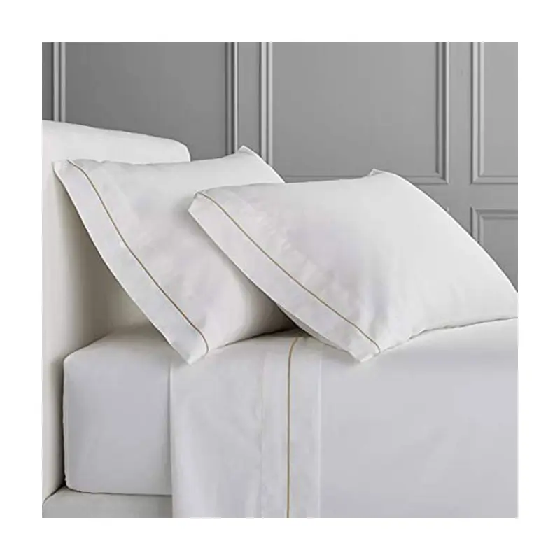 Hotel Luxurious Sheets Soft Sateen Weave 4 Piece Bed Sheet Set 600TC Single Line Embroidery Egyptian Cotton Bedding Set