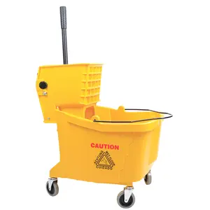 Heavy duty 36L 32QT universal commercial yellow mop bucket with fixed solid divider and down press wringer combo