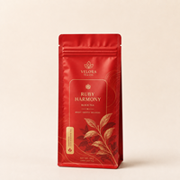 Pochette à fermeture éclair rouge personnalisée avec soufflet pour le thé, les grains de café et l'emballage alimentaire