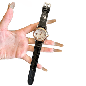 Montre-bracelet automatique à mouvement à quartz avec cadran rond, bracelet en cuir véritable et décorations en cristal mobiles pour femmes Chopards - Product Image 3