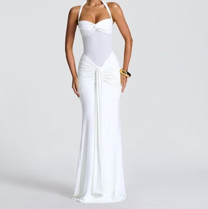 Viviblook Z331DS01 Vestidos de Verano para Mujer, Nuevo Vestido Maxi Elegante sin Mangas con Tirantes Halter, Malla y Cinta Decorativa - Product Image 5