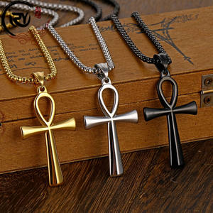 2024 Hip Hop Religion Egyptian <strong>Ankh</strong> Crucifix Pendant Necklaces Males <strong>Jewelry</strong> Punk Stainless Steel Cross Necklace for Men - Product Image 1