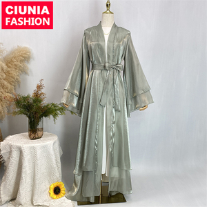 1432 # nuovo 2025 di moda Abaya abbigliamento donna raso lucido due strati aperto Abaya Dubai Cardigan Eid Ramadan Robe all'ingrosso - Product Image 1