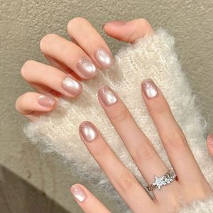 <span class=keywords><strong>Faux</strong></span> ongles à presser extra courts, forme cercueil, style French, effet œil de chat pailleté, pour automne-hiver, en acrylique faits main, 10 pièces - Product Image 4