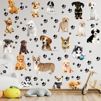 Dessin animé chien stickers muraux autocollants animaux mignons décoration de chambre d'enfant papier peint auto-adhésif